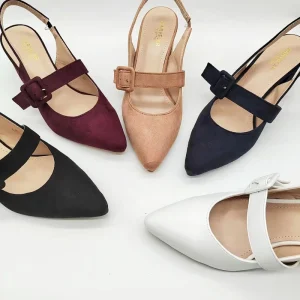 Ladies Spring and Autumn Leather Women Sandals Summer Block Heel Pointed Dress Pumps Shoes Mid Heel Sandals