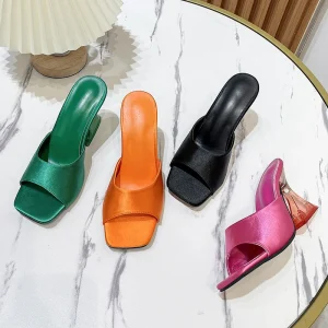 Ladies Wear Sandals on a Transparent Crystal Heel Heels a Summer Women Open Toe Block Heel High Sandals Women’s Slippers
