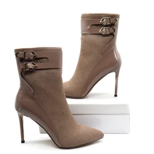 Ladies Winter High Heel Women Boots Genuine Leather Ankle Boots Women’s Shoes Safety Leather