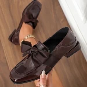 Ladies Women’s Casual Classic Flat Loafers Slip On Square Toe Non slip PU Closed Shoes Bow Outdoor Solid Shoes