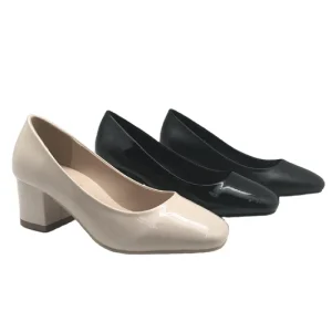 Lady Office Elegant Patent Leather Work Block Shoes Square Toe Daily Wear Chunky Heels Dress Shoes Heels Pumps Women Shoes