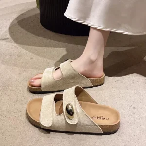 Lady’s 5 centimeter thick Soft soled Summer Fashion PU Outsole Slip on Sandals for Wearing Outside