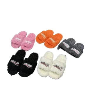 Large Plush Furry Breathable Anti-slip Cushioning Women’s Outdoor Platform For Embroidery Rubber Open Toe Pu mesh L07