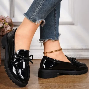 Large Size 36-43 Loafers PU Leather Bow Mary Shoes Casual Shoes for Women