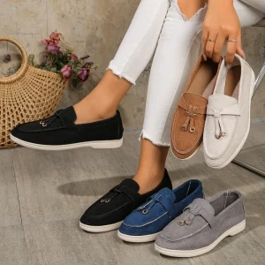 Large Size Casual Women’s Loafers Spring Autumn European American Style Slip-On Flat Solid Fashion Trend PU Shoes