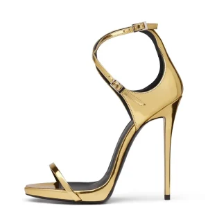 Large Size China Factory Sexy Party Ball Stiletto Shoes Evening High Heels Patent Leather Women Platform Gold Sandals