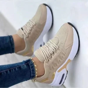 Large Size European American New Running Shoes Women’s Flying Wedge Heel Lace Mesh Breathable PU Upper Rubber Midsole All