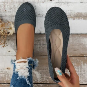 Large Size Flat Shoes Women’s Flat Heel Soft Sole Work Single Shoes Retro Knit Mesh Flats Women Soft Sole Breathable Comfort