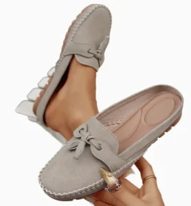Large Size Lace up Solid Color Women’s Flat Mule Slippers