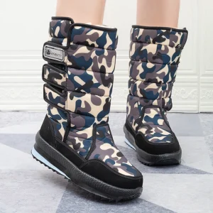 Large Size Winter Outdoor Mid-Calf Boots, Camouflage, Waterproof, Men’s and Women’s Snow Boots