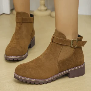 Large Size Women’s Classic Fashion Ankle Boots Autumn Winter Chunky Heel Waterproof Breathable Suede Mesh Lining Buckle