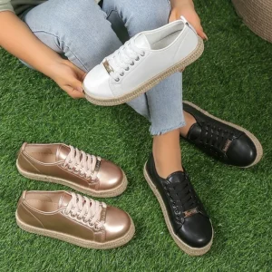 Large Size Women’s Espadrille Lace Up Sneakers Versatile Casual Shoes for Spring Autumn Breathable Toe Design Height Increasing