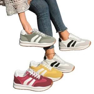 Large Size Women’s Korean Lace up Retro Sports Casual Sneakers Spring Solid Synthetic Artificial Leather Upper