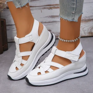 Large Size Women’s Sandals Spring New European American Wedge Roman Velcro PU Upper Rubber