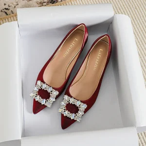 Large Size Women’s Shoes High Heels Thick Heels Pointed Toe Single Shoes Women’s Red Wedding Shoes