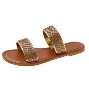 Large Size Women’s Spring Summer European American Fashion Rhinestone Casual Flat Bottomed Anti Slippery Breathable Beach