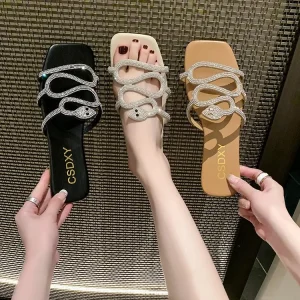 Large Summer Snake Shaped Diamond Women’s Flat Sandals