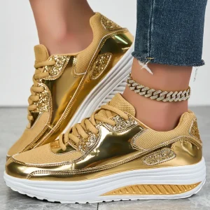 Large-size Women’s Gold Sports Shoes 36-43 Original Factory Export Shape-up Soft Lady Walking Sneaker