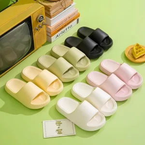 Latest Fashionable Open Toe Women’s Beach for Slippers 4cm Thick Anti Slip Soft EVA Pillow PVC Summer Ladies’ Slippers