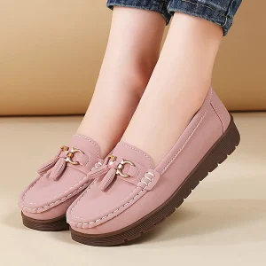 Leather Loafers Shoes for Women Comfortable Job Shoes Ladies Travel Shoes