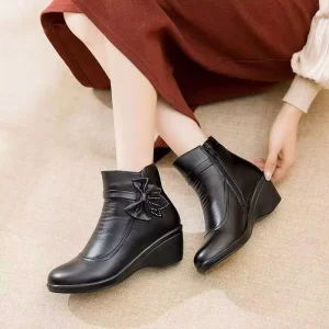Leather Martin Boots Heightening Brown Loafie Heel Thick Bottom English Style Short Women’s Boots