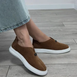 Leather Thick Soled Slim Fit Low Cut Casual Brown Flat Lightweight Slip On Women’s Shoes for Spring and Summer British Style