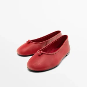 Leather Upper Breathable Solid Casual Women’s Slip On Flats Shoes Red Knotted