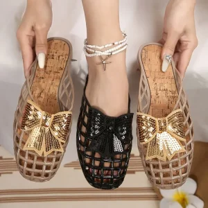 Leopard Print Sheepskin Knit Fleece-lined Mules Slippers for Women Autumn Comfort Open Toe With Bow Decor