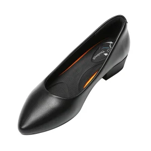 Light Sponge Lining Low Heel Flat Anti Slipping Office Shoes Black Comfortable Professional Work Shoes for Women and Ladies