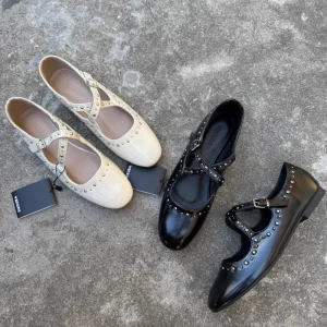 Light Weight Summer Spring Solid Flat PU Single Strap Mary Jane Flats Women’s Super Soft Ballet Shoes