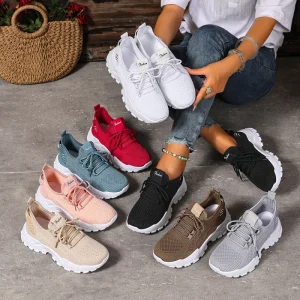 Lightweight Breathable High Elastic Fabric Women’s Sneakers Cushioning Sporty Fashion Trend Shoes for Daily Commute