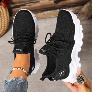 Lightweight Breathable High Elastic Fabric Women’s Sneakers Cushioning Sporty Fashion Trend Shoes for Daily Commute All Seasons