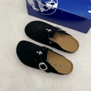 Lightweight Flat Cross Style Clogs Sandals Genuine Leather PU Upper Women’s Cork Foot Bed Fashionable Casual