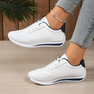 Lightweight Lace Up Mesh Fabric Cross Strapped Solid White Sneakers For Women Trendy Sports Shoes Students