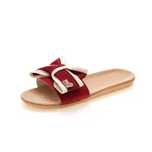 Linen Bowknot Lady Slippers Summer Slippers Indoor and Outdoor Slippers for Women