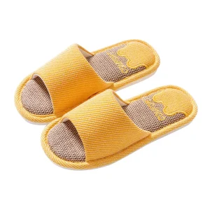Linen Slides for Slippers for Women Four Seasons Fashionable Comfortable Non-Slip Absorbent Floor Bedroom Soft Wi