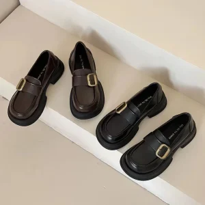 Loafers Women’s Thick soled Soft British Style Shoes Black Thick heeled Shoes