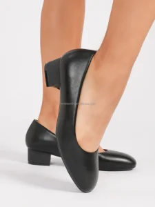 Low Heel Round Toe Genuine Leather Women’s Shoes Thick Square Heel Comfortable Women Work Shoes