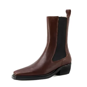 Low Heel Square Toe Chukka Boot Casual Cowhide Thick Sole Sheepskin Lining Winter Slip On Women’s Large Size Cross Border