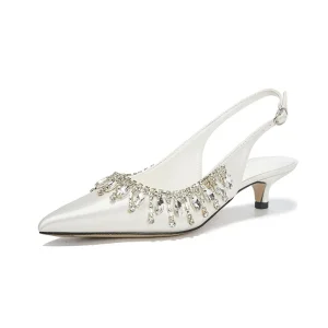 Low-Heeled 3/5cm Thin Heels Solid Pattern Women’s Satin Rhinestone Buckle Wedding/Party Banquet Shoes Comfortable Plus Size