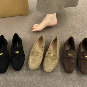 Low heeled Suede Slip on Loafers for Women Flat bottomed Round toe Casual Shoes Women’s Shoes