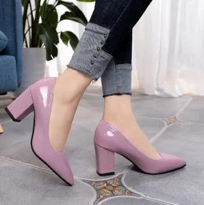 Low top Work Women’s Shoes Autumn Thick Heel Solid Color Shallow Mouth PU Toe High heeled Women’s Shoes