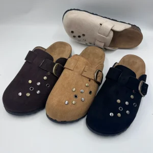 Luxurious Soft Suede Mules Breathable Cork Footbed Slippers Heavy Duty Cold Glue Process Women Shoes