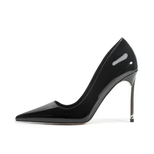 Luxury 10cm Metal Heel Pointed Toe Stiletto Pumps Patent PU Women’s Stiletto High Hills Shoes for Party Wedding