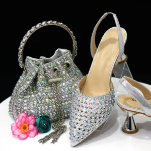 Luxury African Women High Heels Shoes and Bags Sets Royal Blue Wedding Party Bridal Ladies for Party