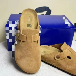 Luxury Boken Clog Women’s Adjustable Buckle Lightweight Wood Mules Sandals Suede Arch Support Cork Clogs Slippers