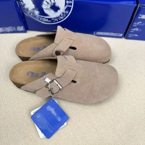 Luxury Boken Mules Comfortable Cow Suede Flat Closed Toe Borke Clogs for Men Women Popular Designer Brand Slipper Arch
