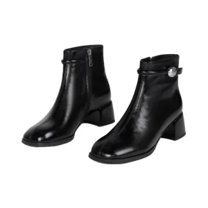 Luxury Comfortable Heeled Ankle Boots Solid Color Genuine Leather Antiskid Rubber Height Increasing Far Vision Long