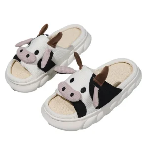 Luxury Cow Clouds Design Open Toe Women’s Home Slippers for Winter Comfortable Cotton Lining Fabric