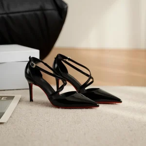 Luxury Designer Chic Red Soled Cross Strap Sandals Office Ready Closed Toe Hollowed Out Stiletto Heel Super High Luxe